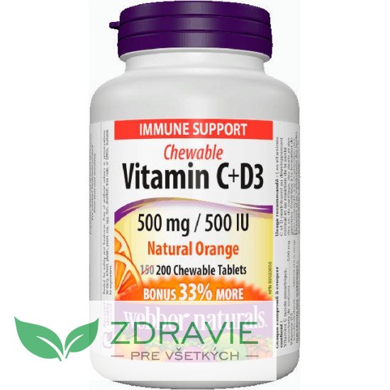 Vitamín C + D3 200 cmúľacich tabliet