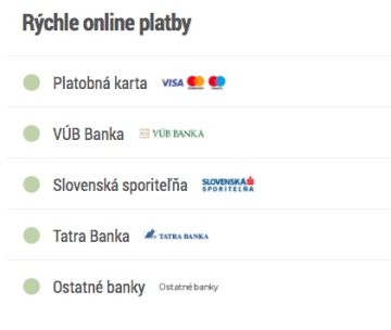 Platba kartou k dispozícii