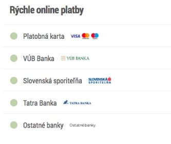 Platba kartou k dispozícii